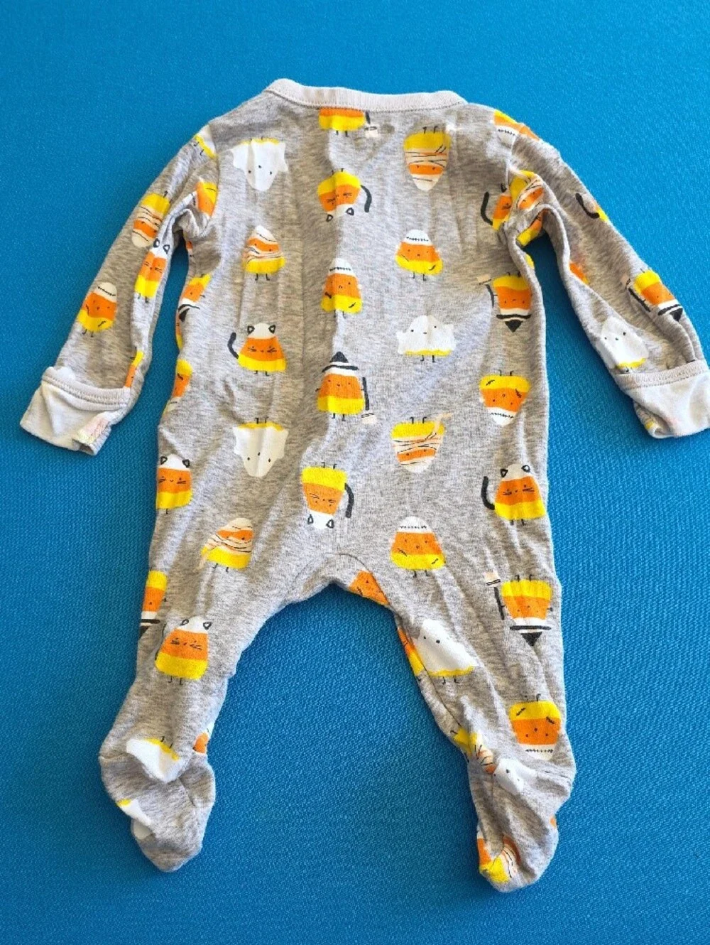 Old Navy Grey Candy Corn Print Footed One-Piece Pajamas